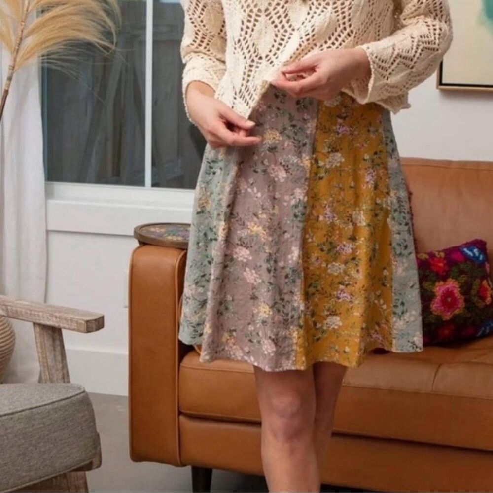 Natural Life Mixed Floral Patchwork A-Line Skirt Medium Boho Trendy Summer Sprin
